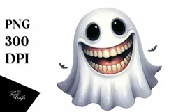 Funny Halloween Ghost Smile Watercolor Clipart Product Image 3