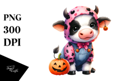 Cute Baby Cow Halloween Watercolor Clipart Product Image 1