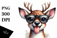 Funny Detailed Deer Watercolor Summer Sticker Clipart Product Image 1