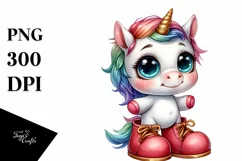 Expressive Baby Unicorn with Large Shoes | Watercolor Product Image 3