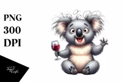 Detailed Watercolor Funny Koala Wine Clipart Product Image 3