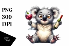 Detailed Watercolor Funny Koala Wine Clipart Product Image 3