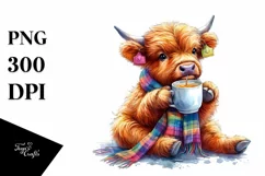 Watercolor Highland Cow Tea PNG Product Image 1