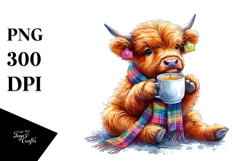 Watercolor Highland Cow Tea PNG Product Image 1