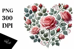 Washed Watercolor Heart with Roses PNG Product Image 1