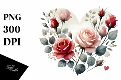 Washed Watercolor Heart with Roses PNG Product Image 1