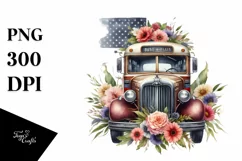 Watercolor Vintage Bus Flower USA Flag Product Image 3