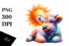 Colorful Highland Cow Sun PNG Product Image 1
