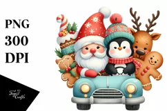 Cute Christmas in Car Scene PNG Product Image 3