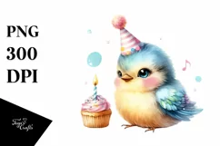 Cute Baby Bird with Party Hat PNG Product Image 3