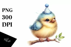 Cute Baby Bird with Party Hat PNG Product Image 1