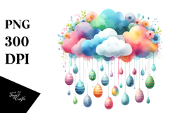 Colorful Easter Eggs Hanging from Cloud, Watercolor PNG Product Image 1