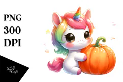 Cute Baby Unicorn Pumpkin Clipart Product Image 1
