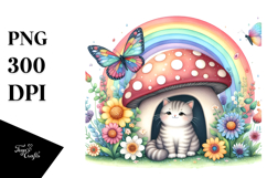 Colorful Mushroom Cat Rainbow | Clipart Product Image 1