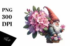 Detailed Watercolor Gnome with Rhododendron | Clipart Product Image 3