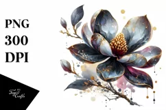 A Shiny Magnolia Clipart with Watercolor Splash Product Image 1