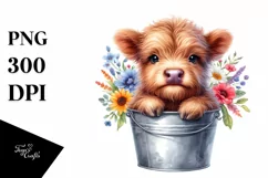 Highland Cow with Flowers, Transparent PNG Product Image 3