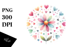 Simple Flower with Hearts, PNG Product Image 1