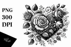 Vintage Hand-Drawn Heart with Roses, Summer PNG Product Image 1