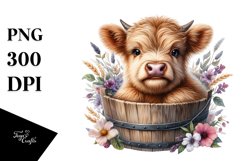 Highland Cow with Flowers, Transparent PNG Product Image 3