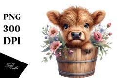 Baby Highland Cow with Flowers, Transparent PNG Product Image 1