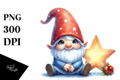 Cute Small Smiling Gnome on Star Watercolor Art | Clipart Product Image 3
