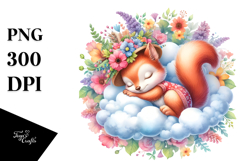 Whimsical Baby Squirrel Sleeping on the Cloud PNG Product Image 1