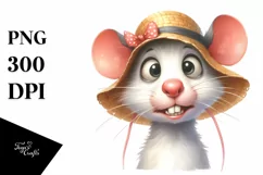 Funny Mouse Portrait Sun Hat Watercolor Clipart Product Image 1