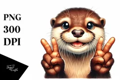 Funny Otter Portrait Victory Sign | Sublimation Clipart Product Image 1