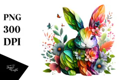 Vibrant Bunny Watercolor PNG Product Image 1