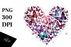 Butterflies Silhouette Heart PNG Product Image 1