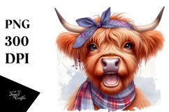 Cow Watercolor Highland Cow with Housewife Bandana | Clipart Product Image 1
