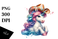 colorful Baby Unicorn with Cowboy Hat, PNG Product Image 1