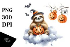 Digital Cute Sloth in Halloween Costume PNG Product Image 1