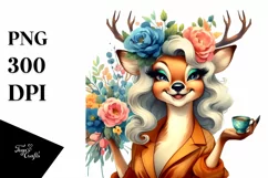 Funny Cute Deer Watercolor Summer Sticker Clipart Product Image 1