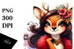 Funny Cute Deer Watercolor Summer Sticker Clipart Product Image 1