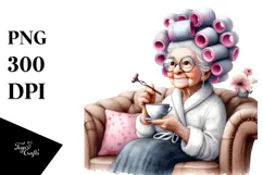 Colorful Old Lady Tea Cup | Clipart Product Image 1