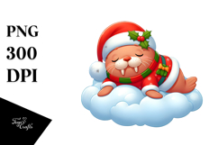Vibrant Baby Walrus Sleeping on the Cloud PNG Product Image 1