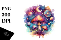 Magical Celestial Mushroom Watercolor PNG Product Image 1