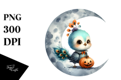Cute Baby Peacock on Moon, High-Res PNG Product Image 1
