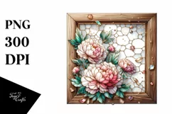 Wooden Frame with Stained Peonies | Sublimation | Clipart Product Image 1