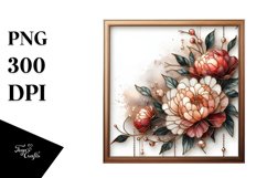 Wooden Frame with Stained Peonies | Sublimation | Clipart Product Image 1