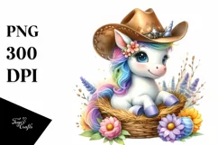 Cute Baby Unicorn with Cowboy Hat | Clipart Product Image 1