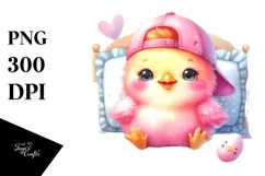 Smiling Cute Baby Chicken Sitting on Children Bed | Clipart Product Image 3