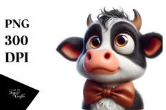 Silly Cartoon Cow with Bow Tie PNG Product Image 1