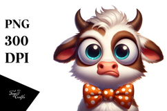 Silly Cartoon Cow with Bow Tie PNG Product Image 1