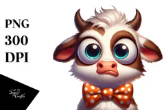 Silly Cartoon Cow with Bow Tie PNG Product Image 1