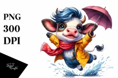 Jumping Baby Cow Watercolor PNG Product Image 3