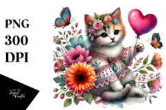 Boho Kitten Sitting on a Flower PNG Product Image 1