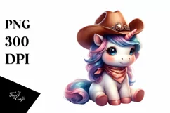 Cute Baby Unicorn with Cowboy Hat | Clipart Product Image 3